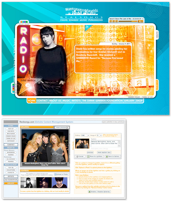 Website and CMS for Diane Warren / REALSONGS